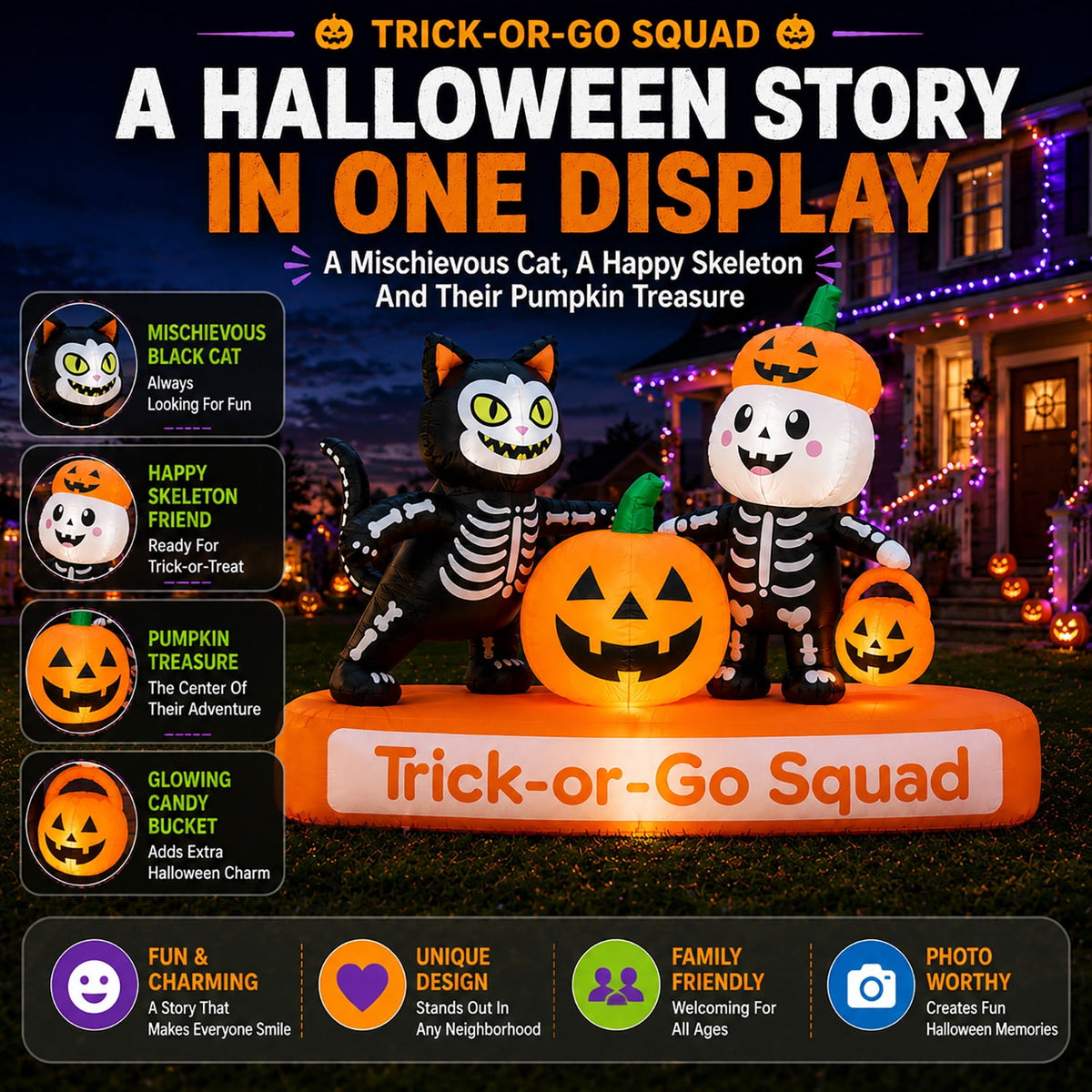 Toiyjofe 5.5 ft Halloween Inflatable Ghost with Pumpkin, LED Lighted Cute Halloween Yard Decoration for Porch, Lawn, Walkway & Party