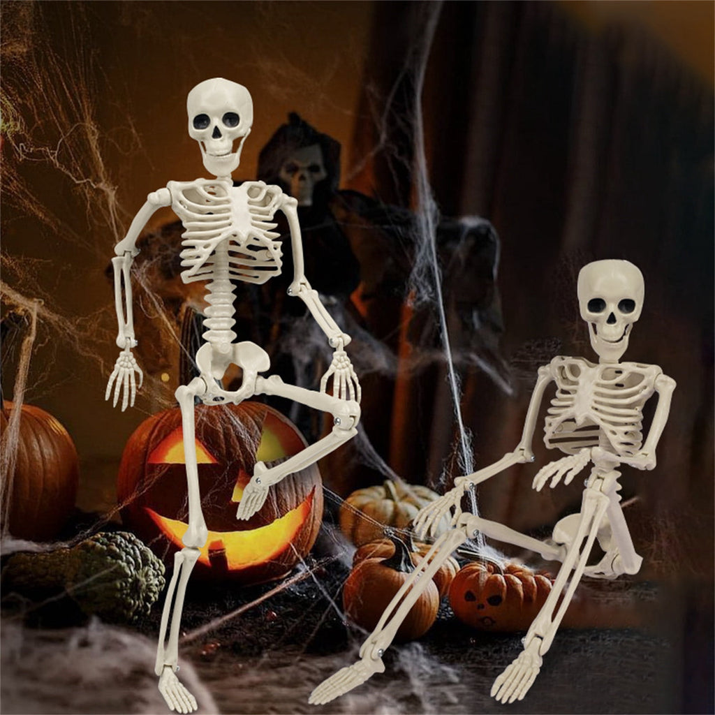 Posable Plastic Human Skeleton Prop 5.4FT Full Body Halloween Skeleton Decor with Movable Joints for Haunted House Yard Party Decoration