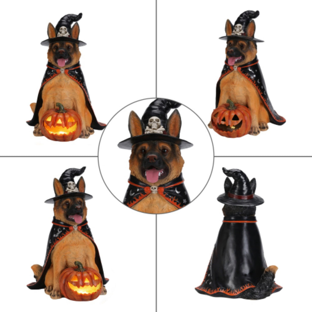 SpookHaven Halloween Jack‑O‑Lantern Pumpkin Mist Sprayer Figurine, LED Light‑Up Fogger with Witch Hat & Skull Decoration, Spooky Ornament for Tabletop Entryway Halloween Party Home Decor