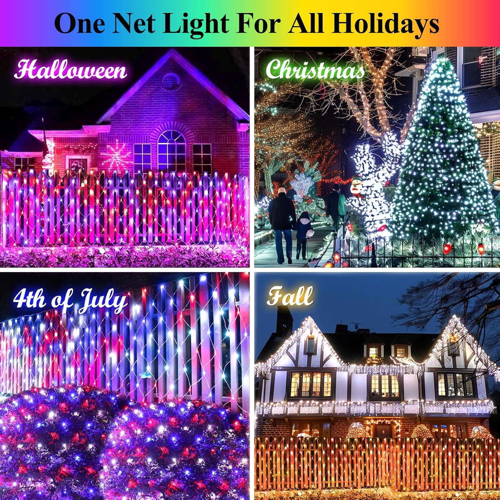 204 LED Christmas Net Lights Outdoor Connectable, 9.8FT x 6.6FT | 35 Colors Changing Halloween Net Lights with Remote, 9 Modes RGB Mesh Light Plug in for Bushes, Xmas, Garden, Holiday Decor
