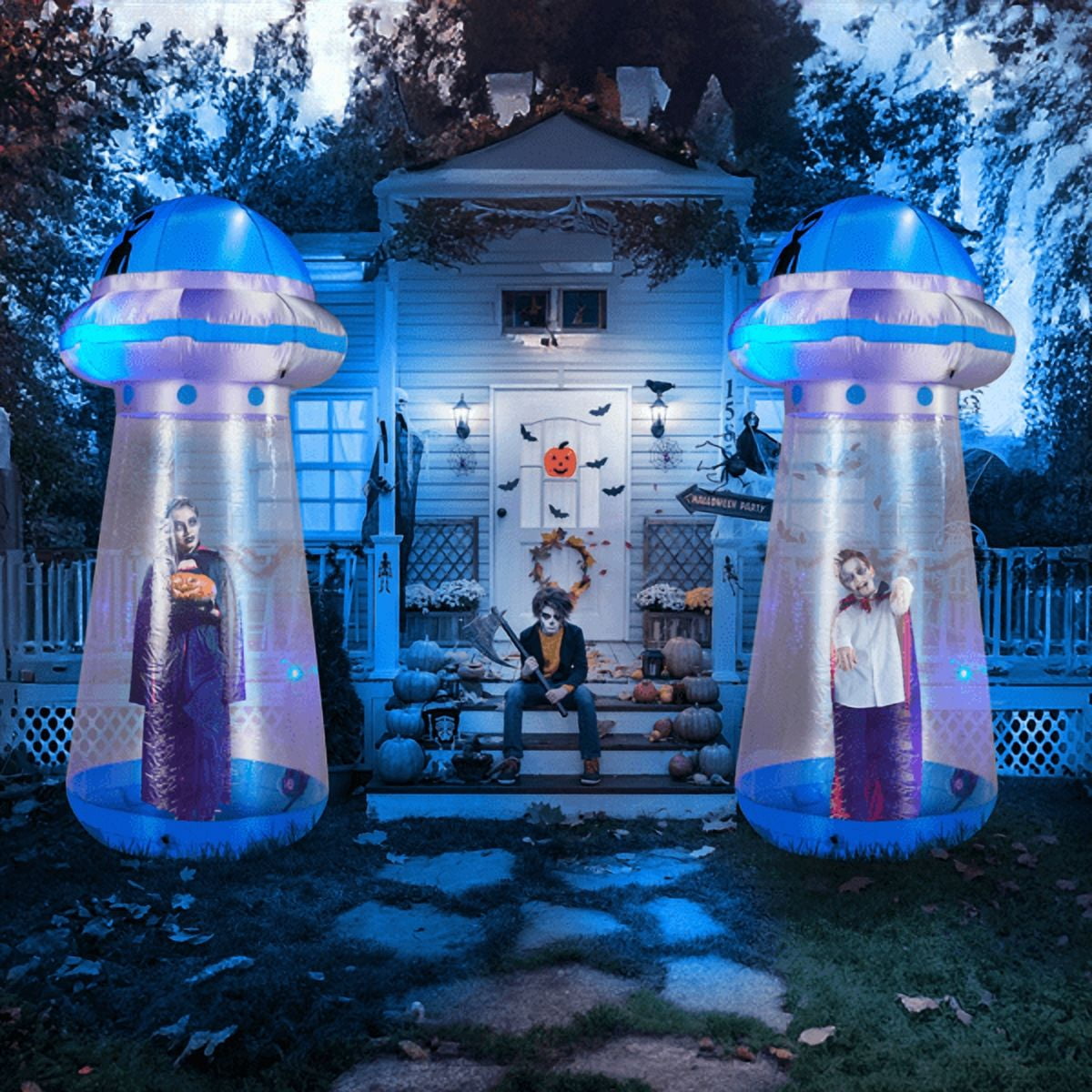 Alvantor 8.8 ft Halloween Inflatable UFO with LED Lights and Stand-Inside Design for Indoor Outdoor Yard Decor, Blue