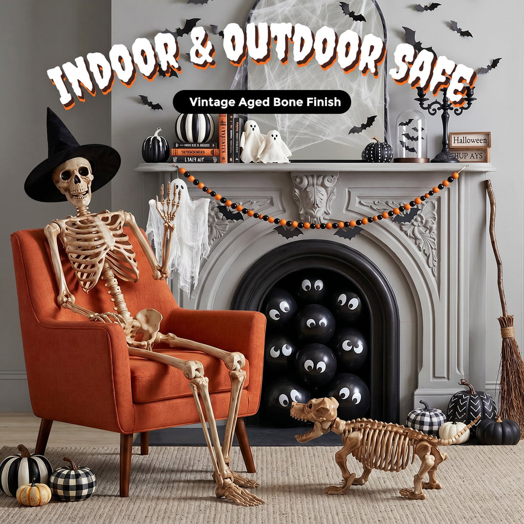 Ayieyill 5.4ft Halloween Skeleton Decorations, Weathered Posable Skeleton Decor for Halloween Decorations Outdoor Indoor