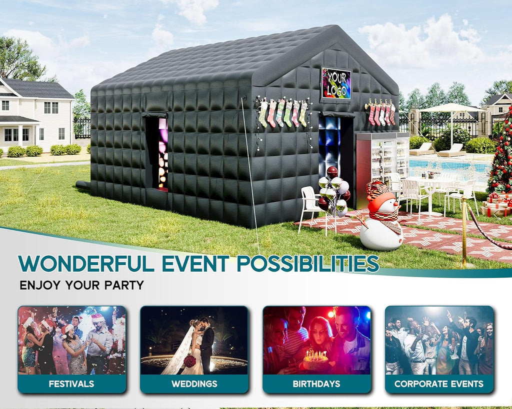 Jocisland 20x16x14 ft Large Black Inflatable Night Club Tent for Adults, Inflatable Nightclub with 2 Side Doors Gazebo Event House, Halloween Decor