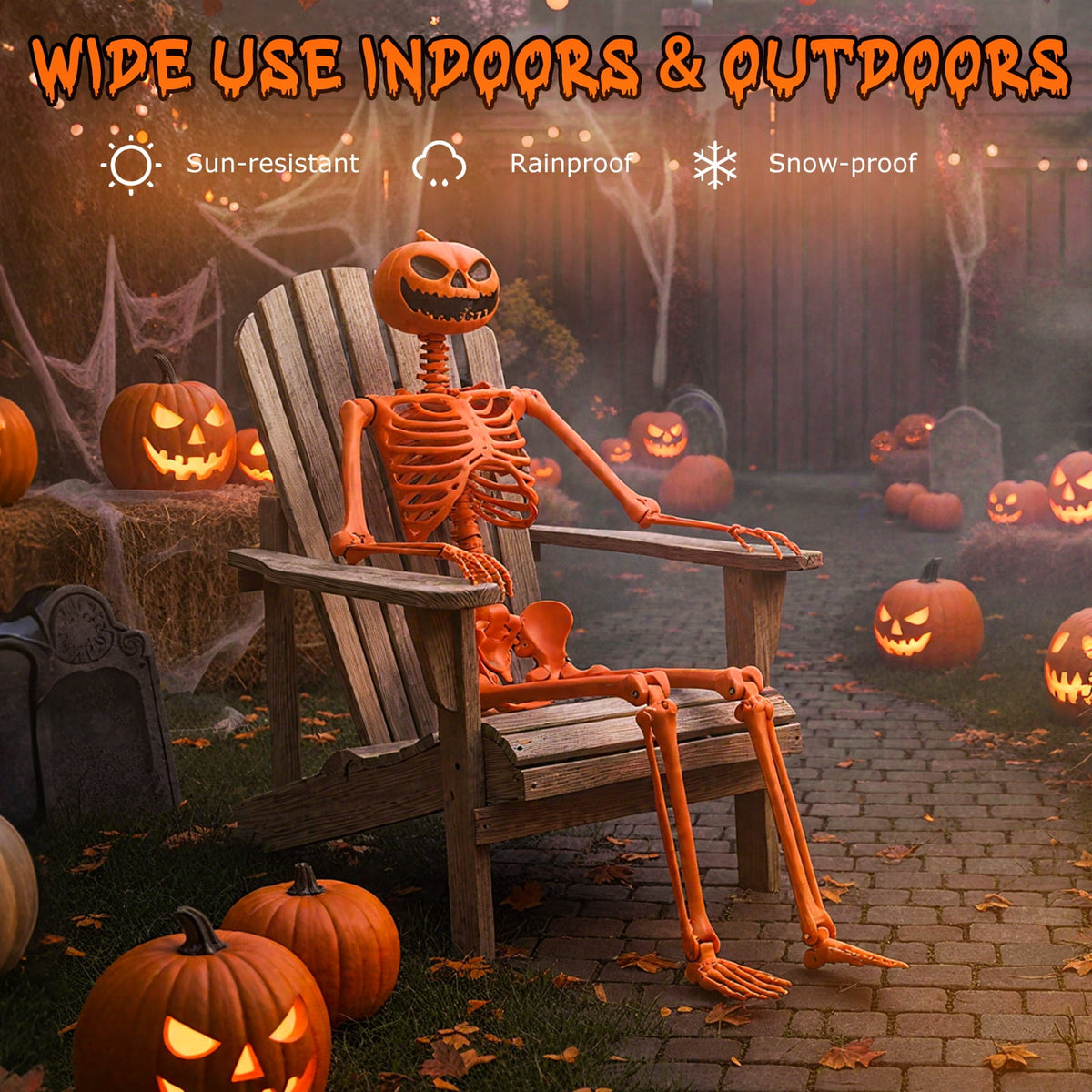Gymax 5.2 Ft Halloween Skeleton Decoration w/ Pumpkin Head 7 Moving Joints Orange