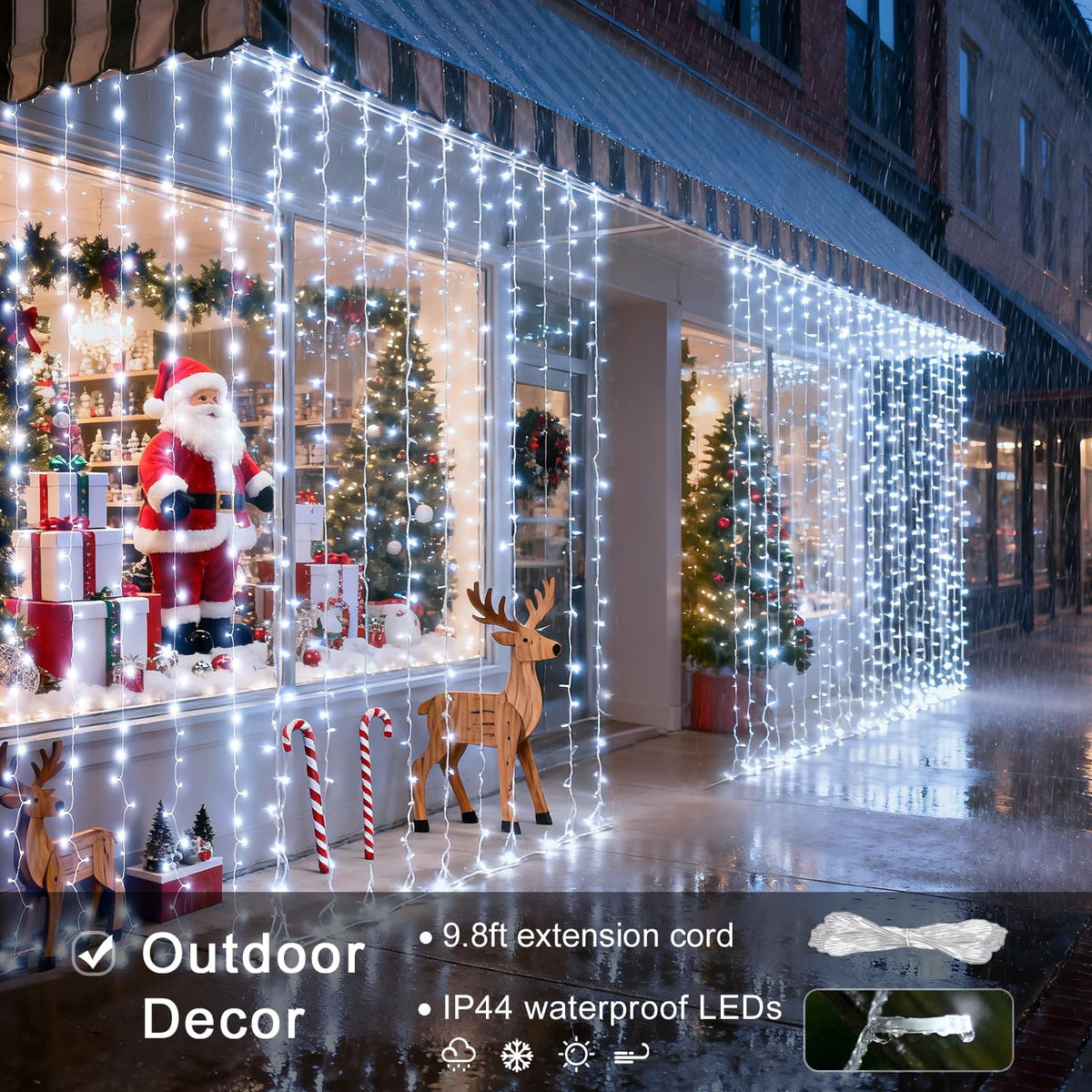 9.5x29.5ft Curtain Lights 900 LED White Indoor Outdoor Decor