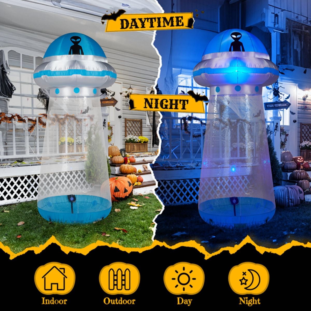 Alvantor 8.8 ft Halloween Inflatable UFO with LED Lights and Stand-Inside Design for Indoor Outdoor Yard Decor, Blue