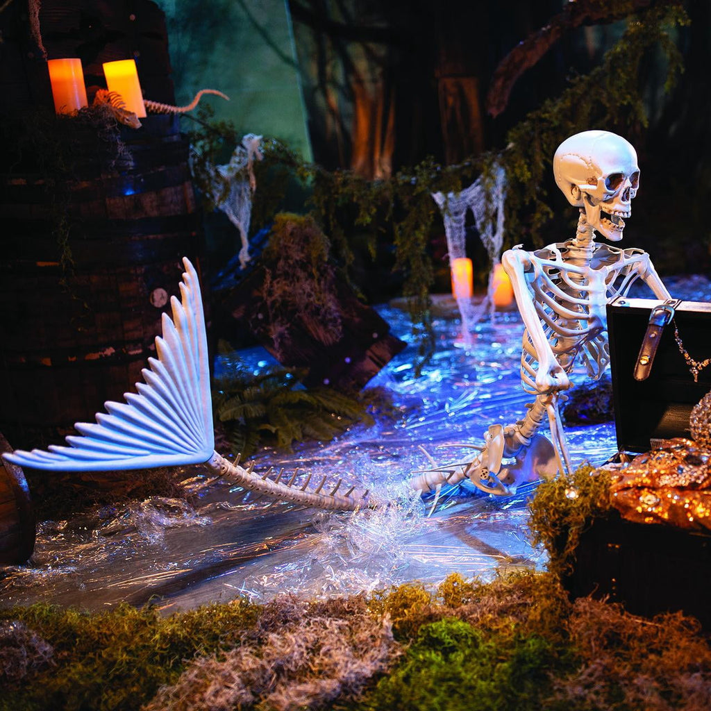 Fun Express 73", 6 Ft, Life Size Original Mermaid Skeleton decor Halloween Decoration, Plastic, Posable, Outdoor and Indoor Use, Halloween and Mystical Decor