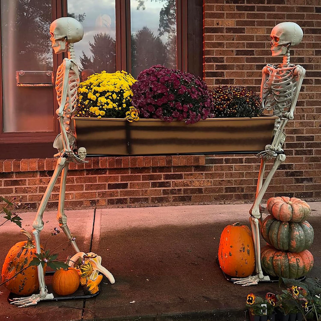 Areker Halloween Skeleton Decorations Outdoor,5 Ft Life‑Size 2 Poseable Skeletons Carrying Coffin Cooler,Halloween Decor for Yard, Haunted House, Bar, Indoor & Outdoor Display