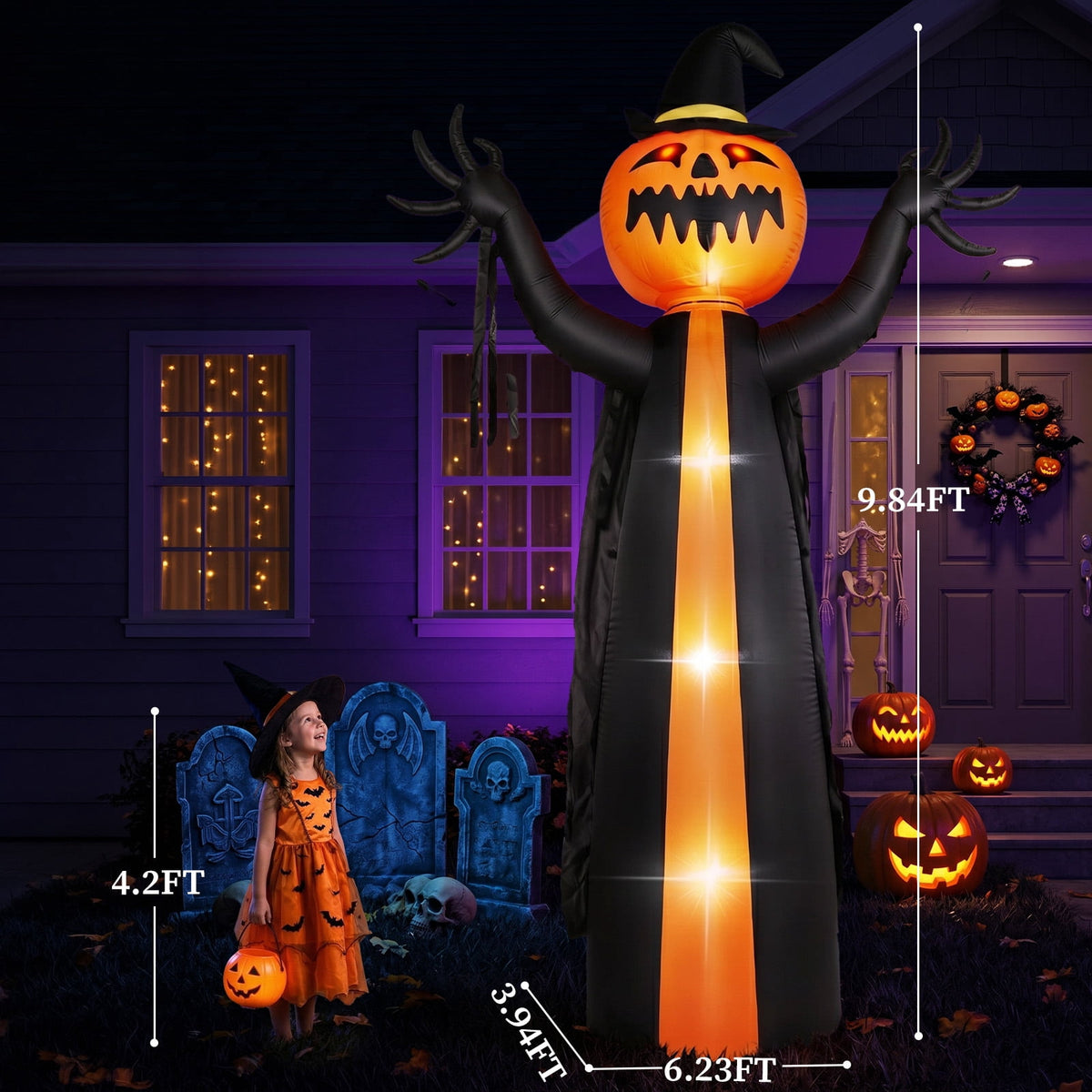 Ktaxon 10' Halloween Inflatables Pumpkin Man Outdoor Halloween Animated Decoration,w/ Rotating Head,Built-In LED