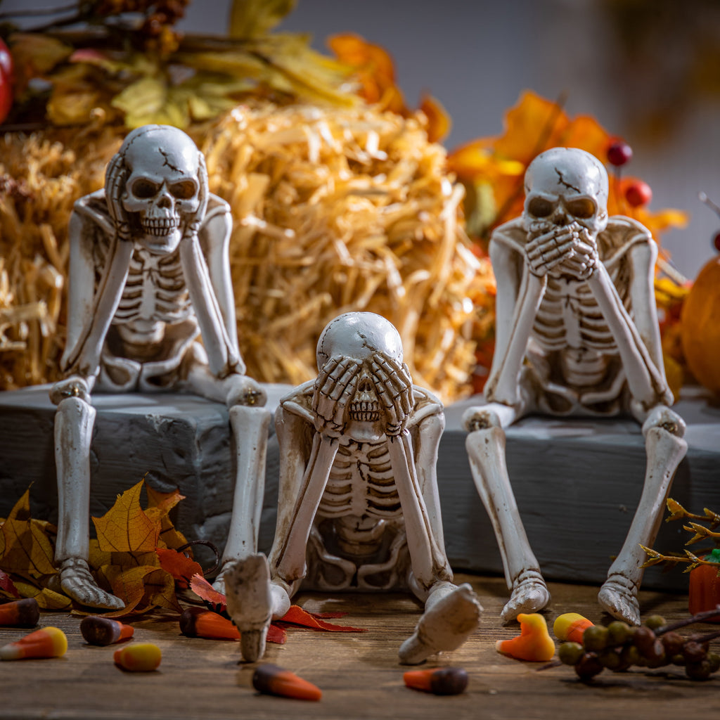 8 in. Spooky Halloween Skeletons Creepy Decor Set of Three