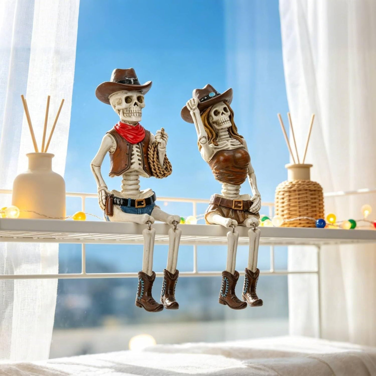 Halloween Skeleton Statue in Bikini Sunglasses for Summer and Spooky Decor