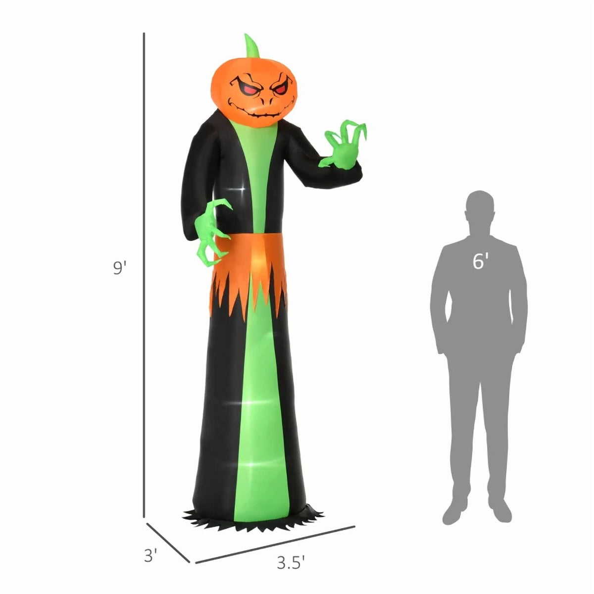 9' Halloween Inflatables Outdoor Decorations Pumpkin Head Ghost Modern Lightweight Weather Resistant