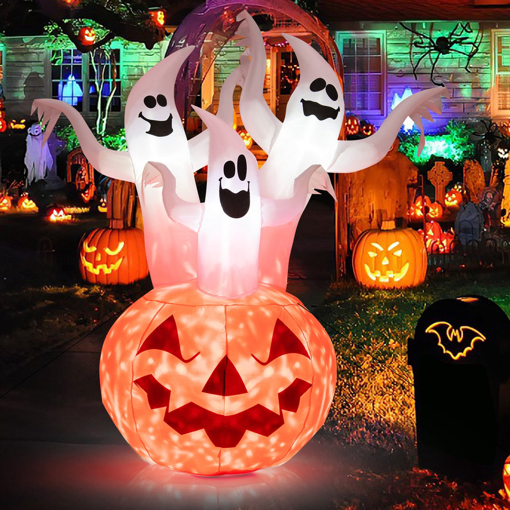 Gymax 6' Halloween Ghost Blow Up Yard Pumpkin Decor w/ Built-in LED & Blower