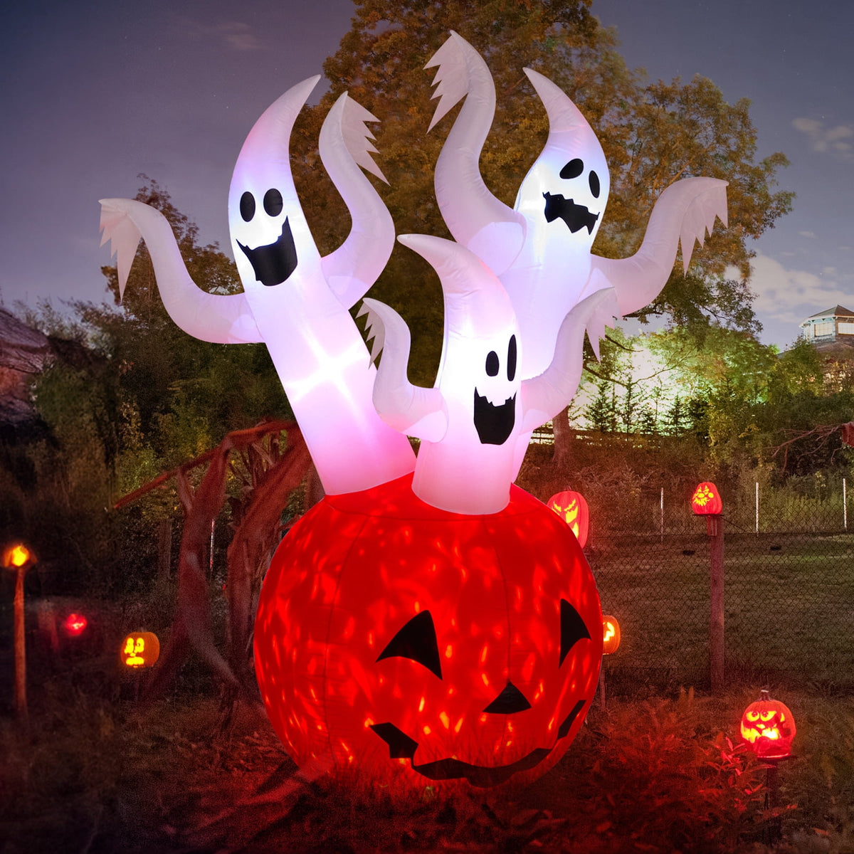 5.9ft Halloween Inflatable Pumpkin Ghost with LED Lights Scary Blow Up Yard Decor 1 Pack Set