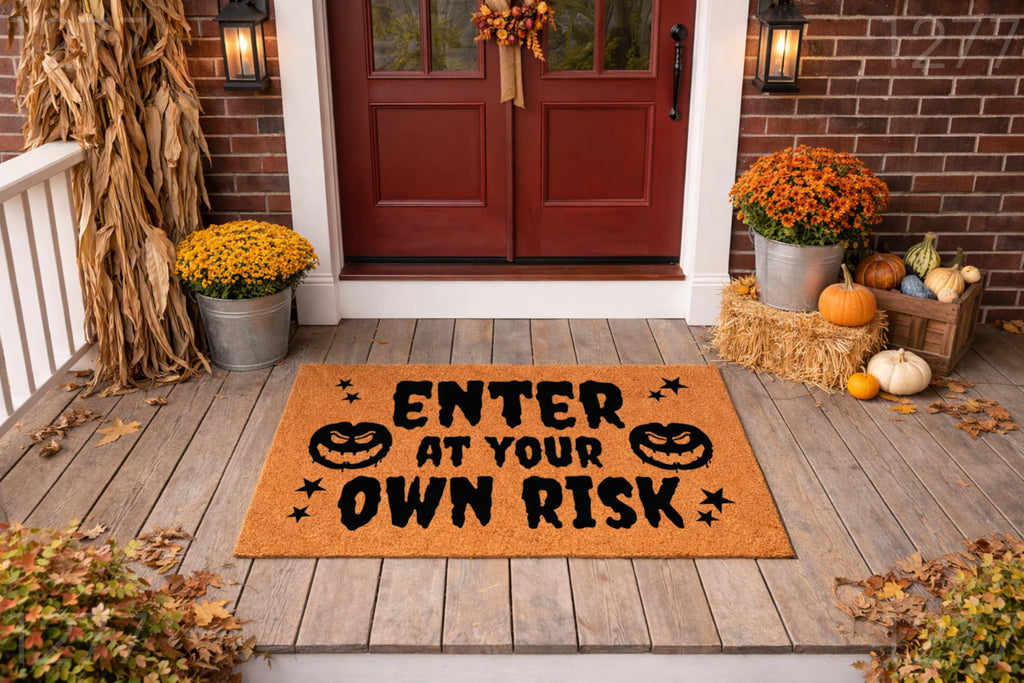 Enter At Your Own Risk Halloween Door Mat | Funny Doormat | Welcome Mat | Halloween Decor | Funny Door Mat | Home Doormat | Halloween Mat