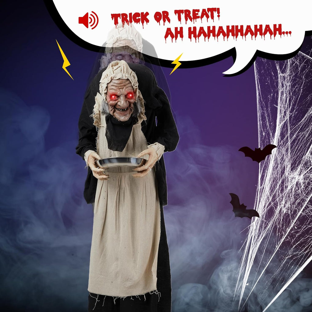 VINGLI Halloween Decor Animatronics Outdoor Decorations for Indoor Party Prop Lawn Patio Yard Decor House Garden, 5FT Grandma
