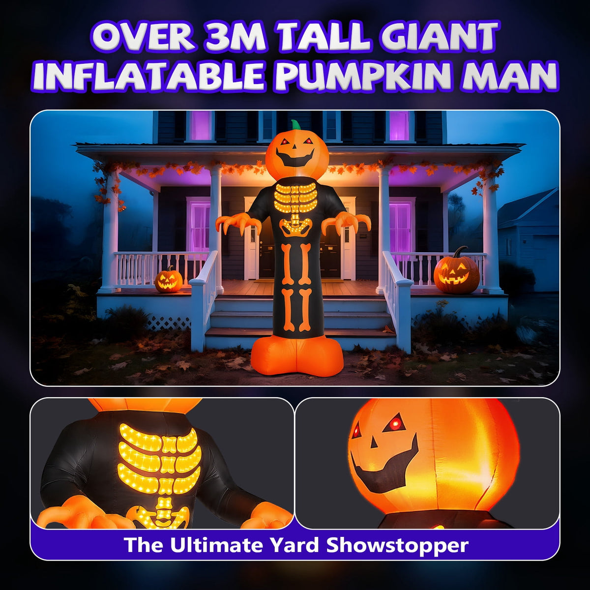 UBesGoo 12FT Halloween Pumpkin Man Outdoor Halloween Inflatables,LED Lighted Decorations