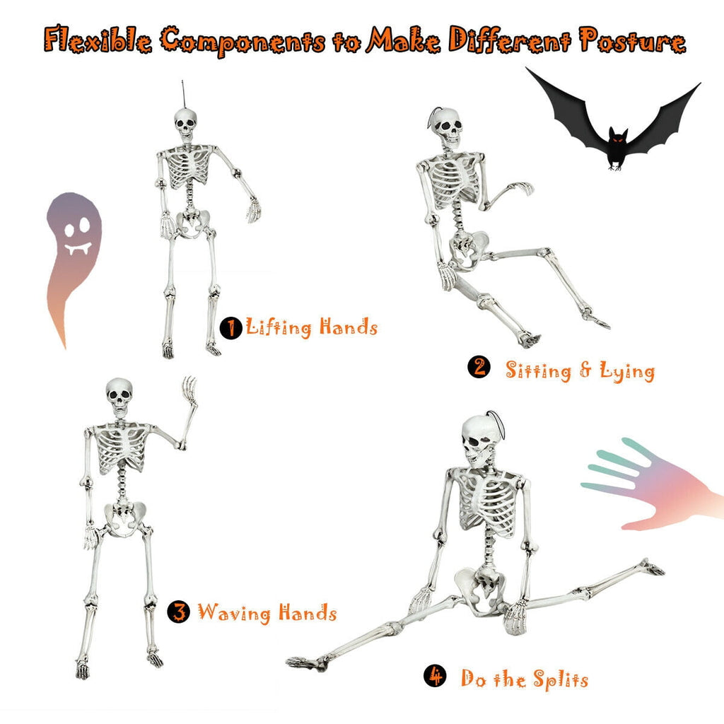 Gymax Full Body Halloween Skeleton 5.4ft Life Size w/ Hanging Rope Movable Joints