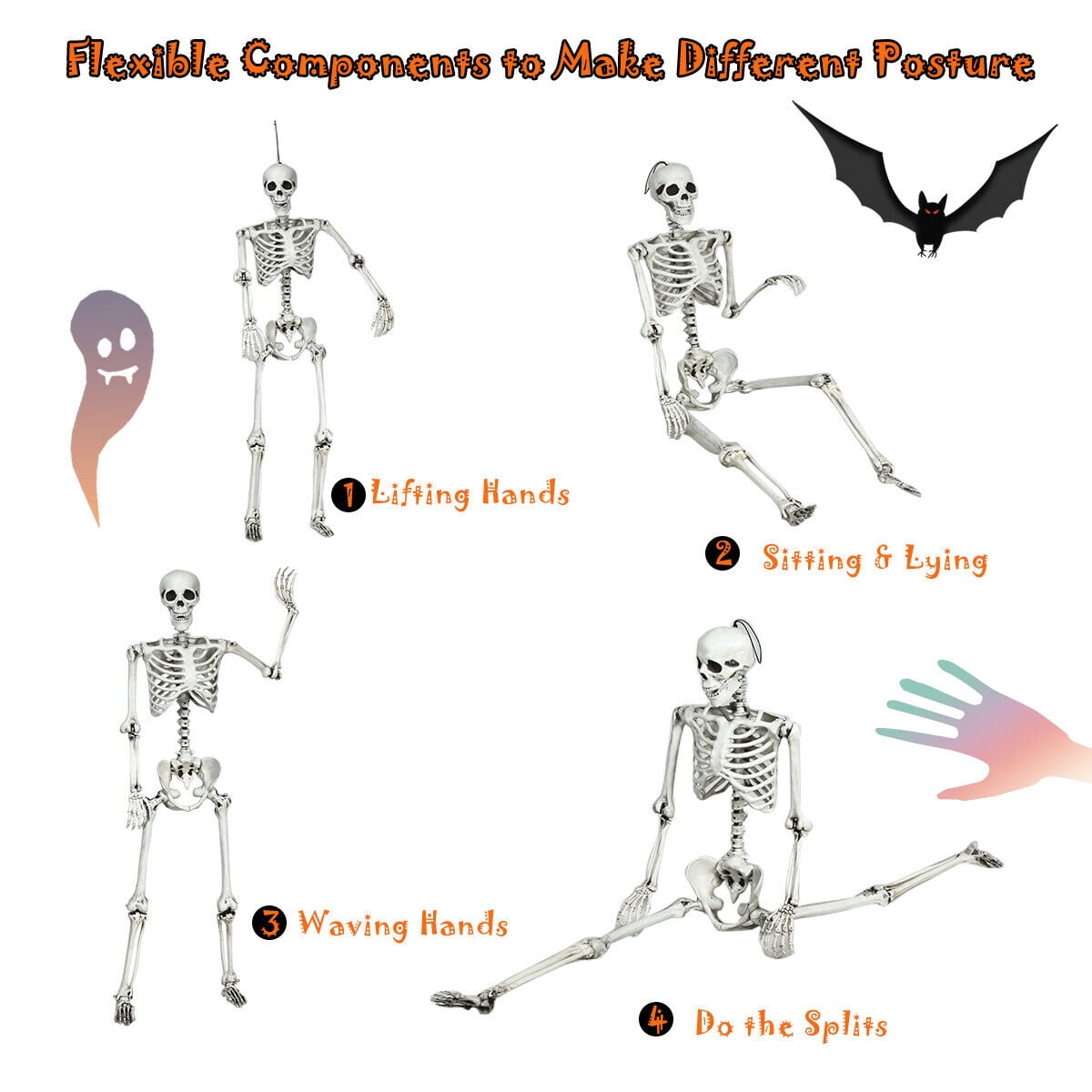 Gymax Full Body Halloween Skeleton 5.4ft Life Size w/ Hanging Rope Movable Joints