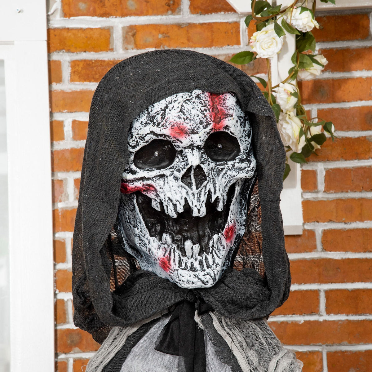 Halloween Decoration Animatronic Skeleton Witch, 74-Inch Motion Activated Outdoor Prop with Sound and Light, Grey Polyester