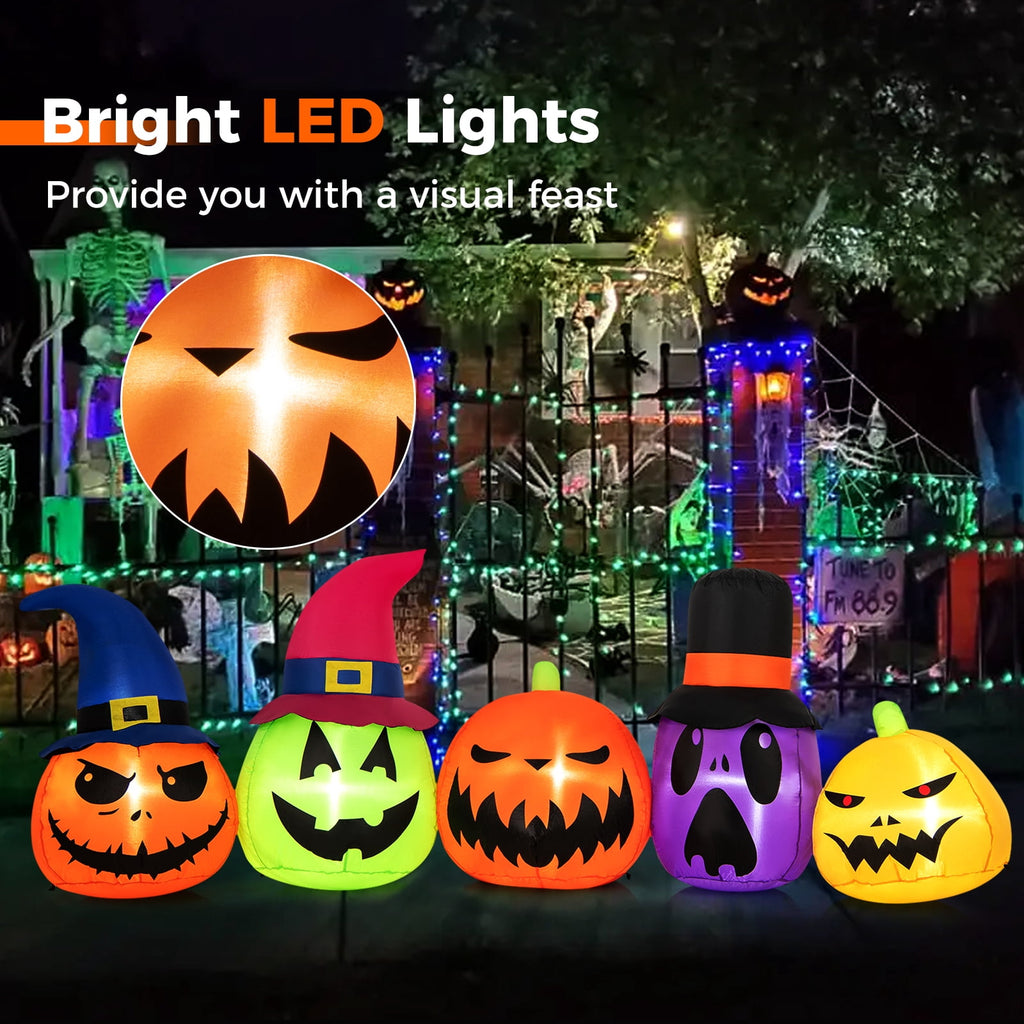 Costway 9 FT Inflatable Pumpkin Patch Family Blow up Yard Halloween Decoration with Built-in LED Lights and Witch Hats