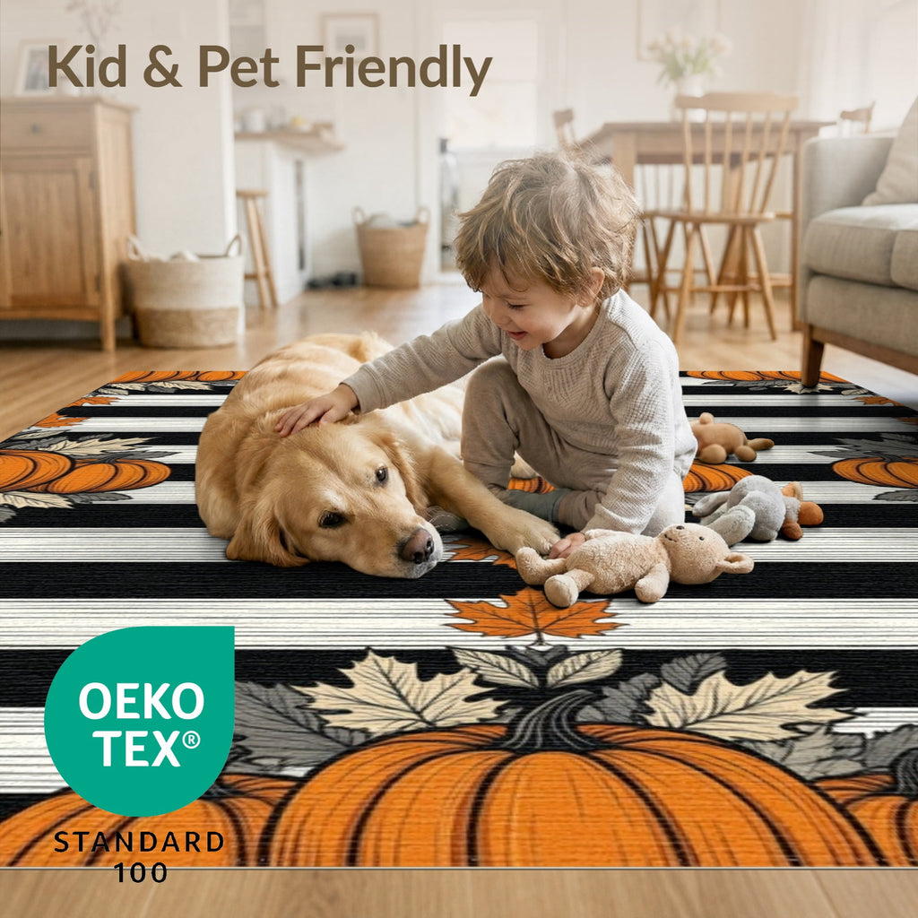 ODIKA Halloween Spooky Pumpkin Phantom Striped Entrance Door Doormat for Playroom, Bedroom, Reading Nook, Pet Friendly & Kids Safe Play