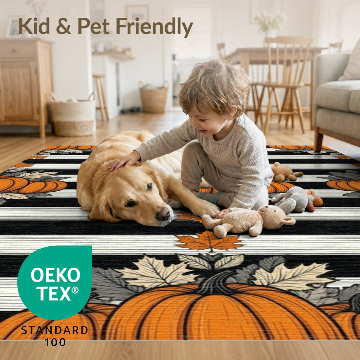 ODIKA Halloween Spooky Pumpkin Phantom Striped Entrance Door Doormat for Playroom, Bedroom, Reading Nook, Pet Friendly & Kids Safe Play