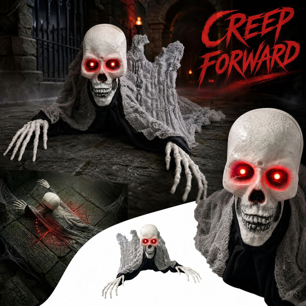 Sound Activated Crawling Skeleton Prop 90 cm, Halloween Moving Head and Hands with Glowing Red Eyes and Sounds, Battery Operated Indoor Outdoor Decor
