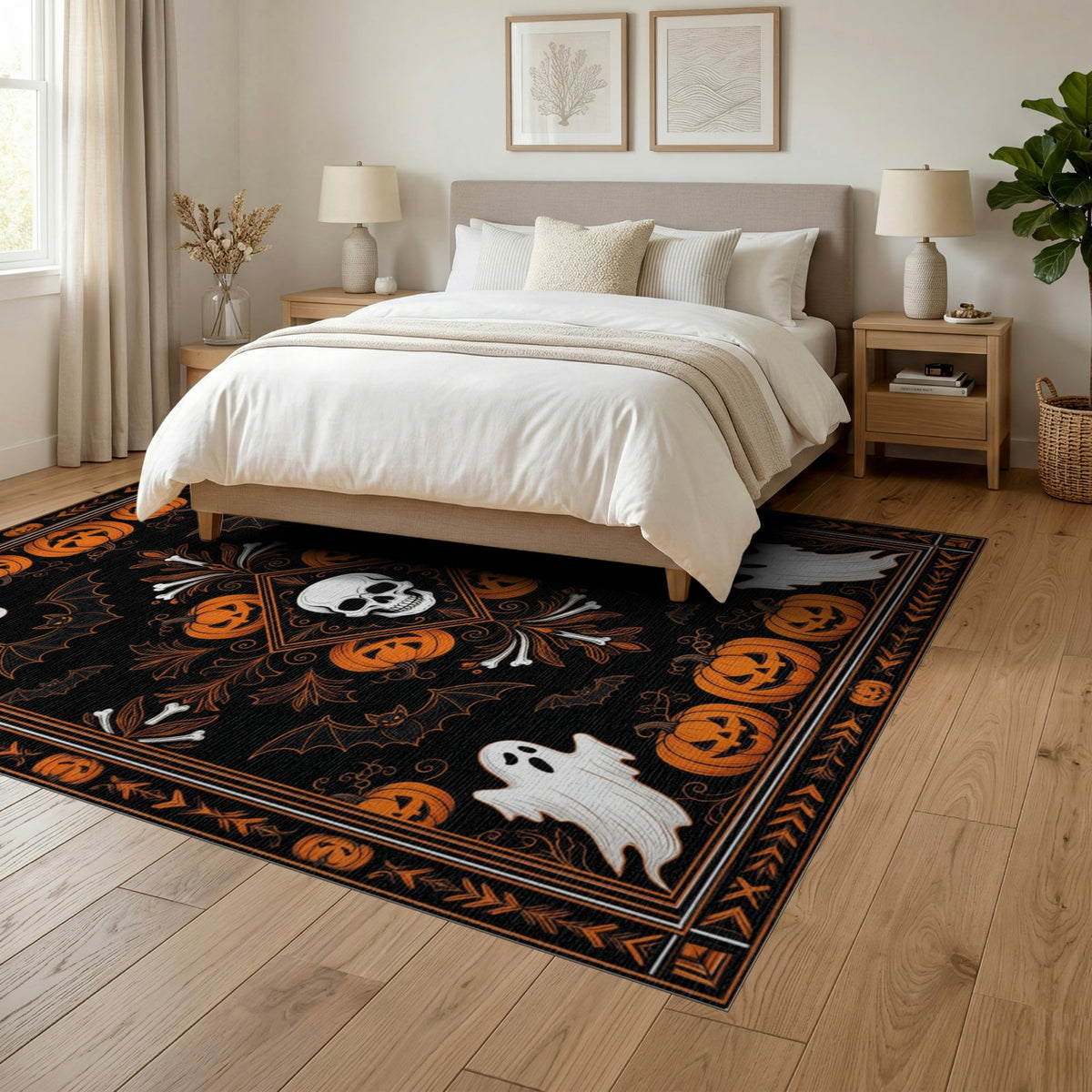 ODIKA Halloween October Phantom Gourd Flying Creature Fiber Doormat Stain Resistant Low Profile for Dorm Room, Small Living Apartment