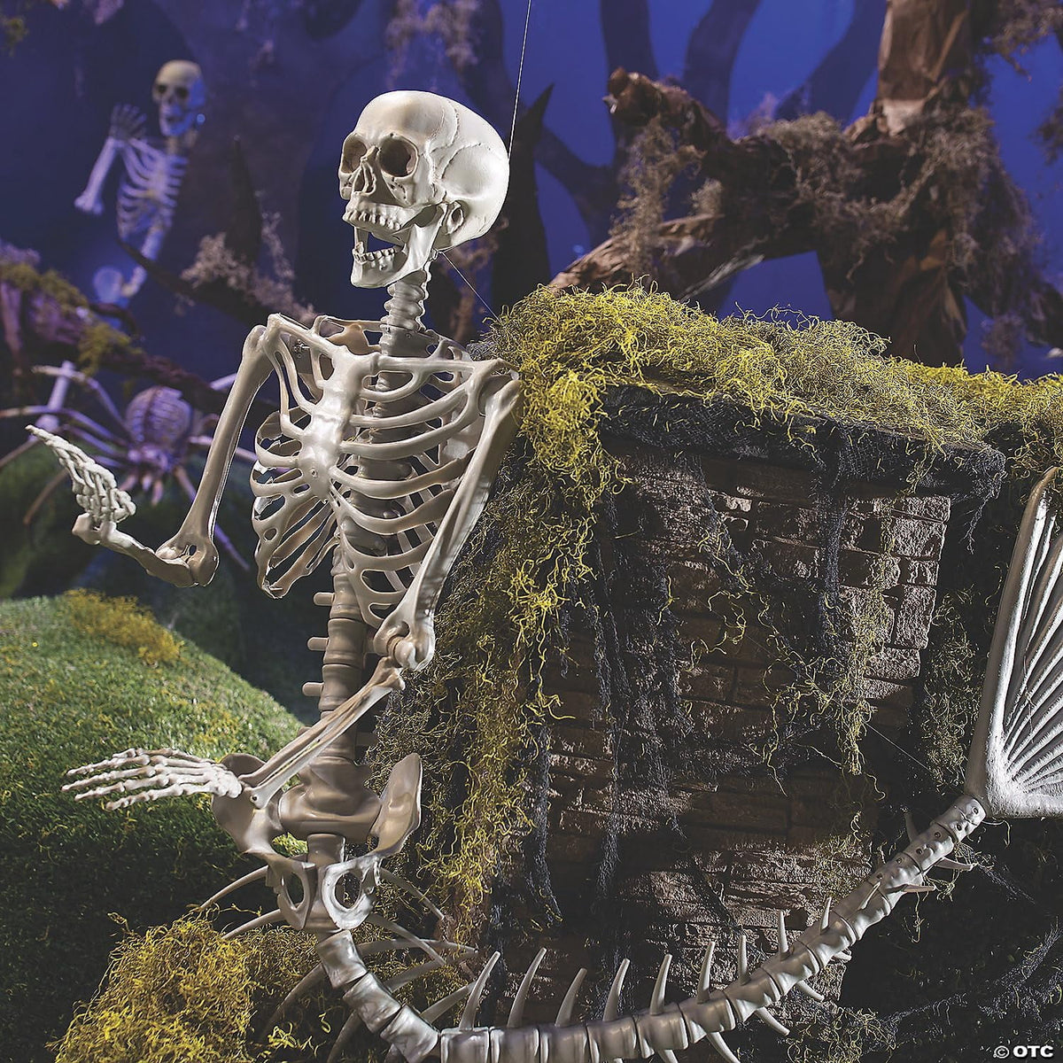 73" Life Size Mermaid Skeleton Halloween Decorations Outdoor - 6 Ft Posable Skeleton Decor for Indoor & Outdoor Halloween Props | Giant Plastic Skeleton for Yard, Porch & Party Display