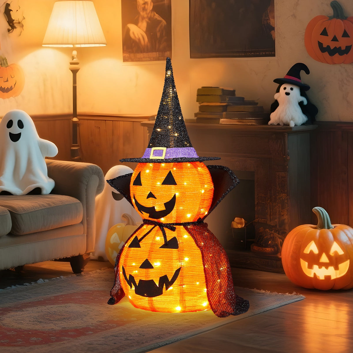Ktaxon 3FT Pumpkins Halloween Lighted Pumpkin Outdoor Decoration for Holiday Lawn Garden Party,2Pcs