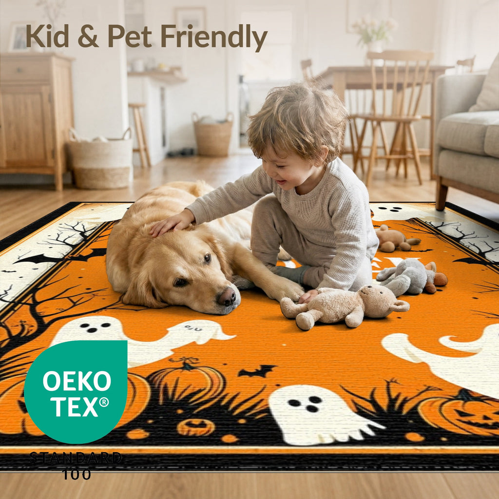 ODIKA Halloween Ghost Pumpkin Bat Skull Welcome Doormat Fiber Door for Dorm Room, Small Living Apartment, Stain Resistant Low Profile