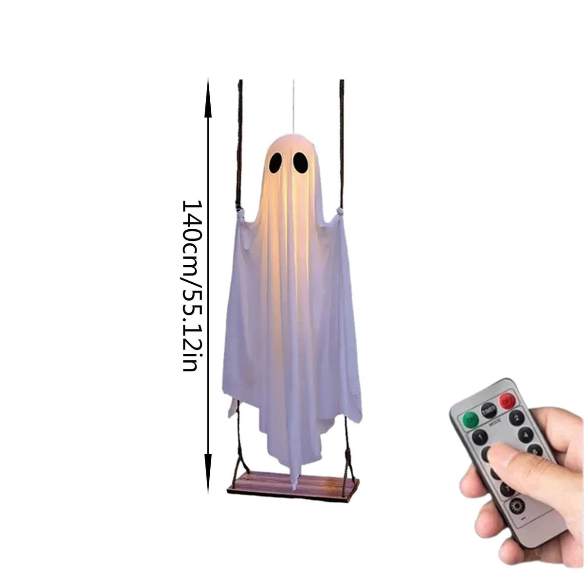 4.72 FT Large Hanging Swing Ghost Halloween Decor with String Lights Remote Control Spooky Glowing Ghost Decorations for Outdoor Indoor Porch Yard Tree Halloween Party Scary Decor