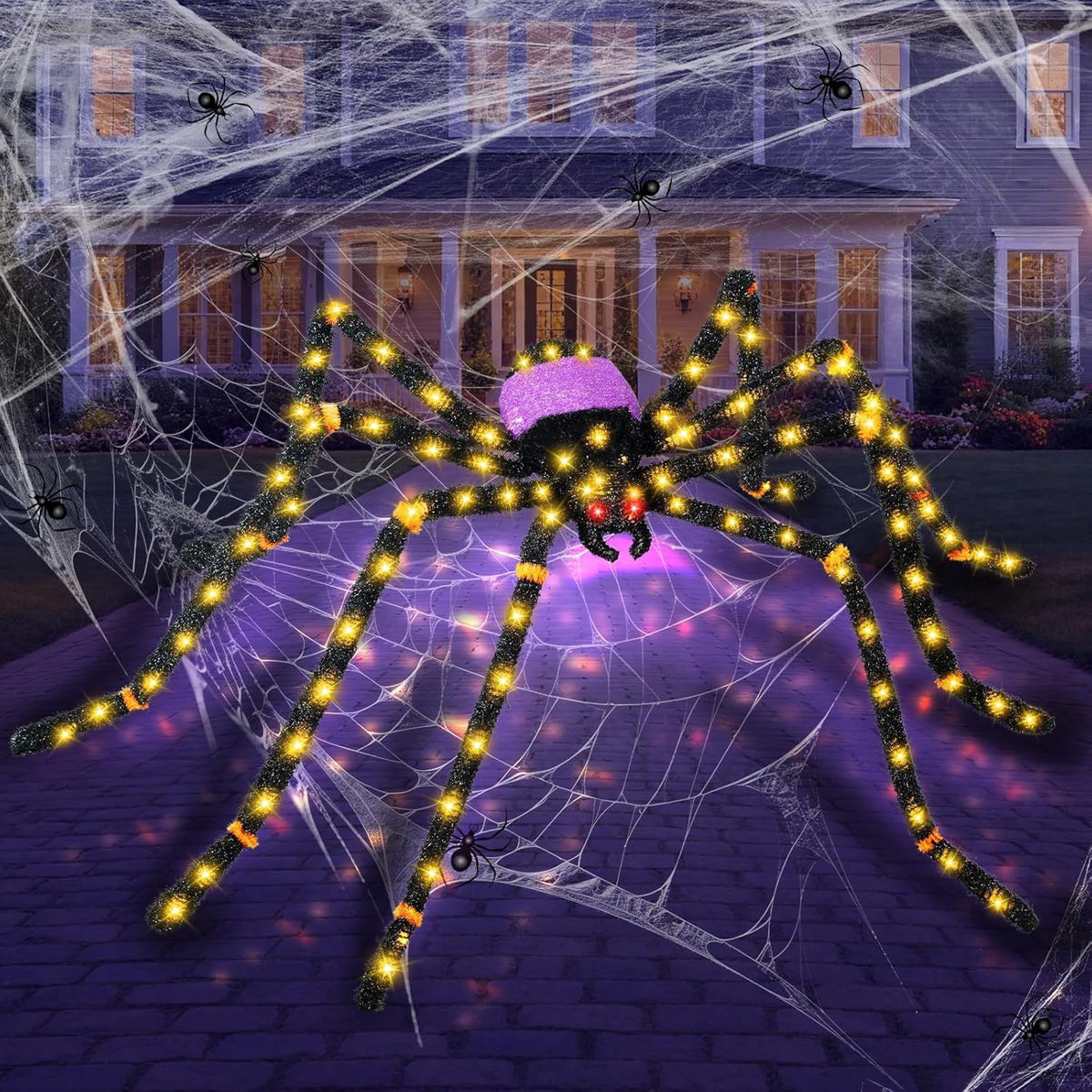 5.5FT Giant Spider Halloween Decorations with 100LED, Pre-Lit Scary Spider