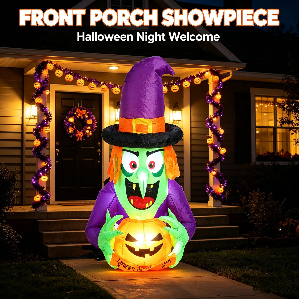 Weather-Resistant Inflatable Halloween Decor with Built-in LED Lights 210T Polyester Blow Up Yard Ornament