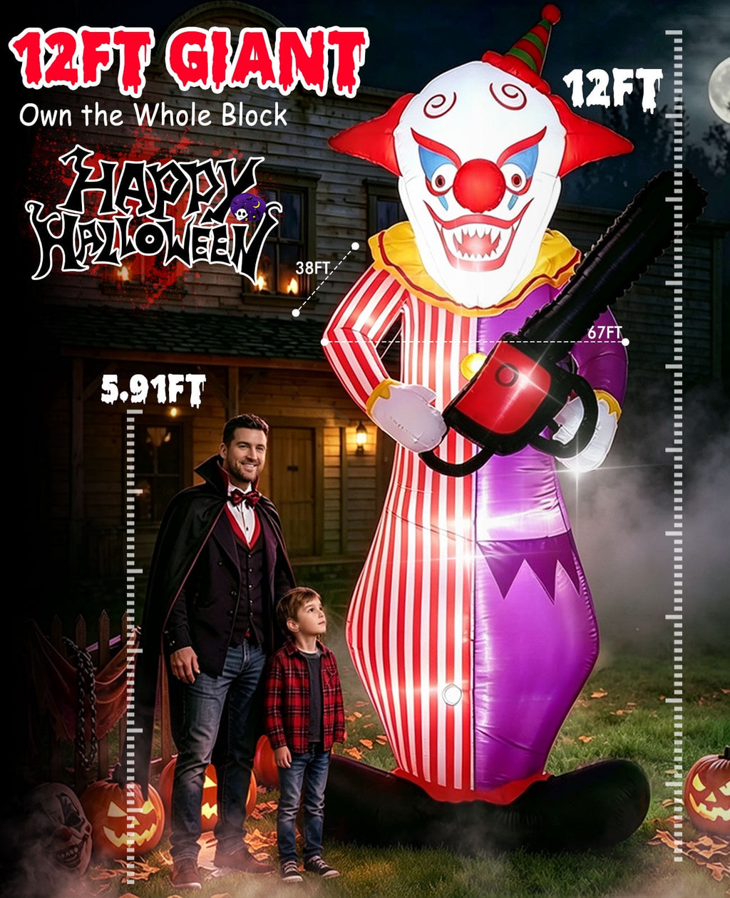 Areker 12ft Halloween Inflatable Grim Reaper, 7 Modes 3D Flame Lights Spooky Blow up Yard Decor, Waterproof & Easy Setup Halloween Ghost for Garden Patio Lawn