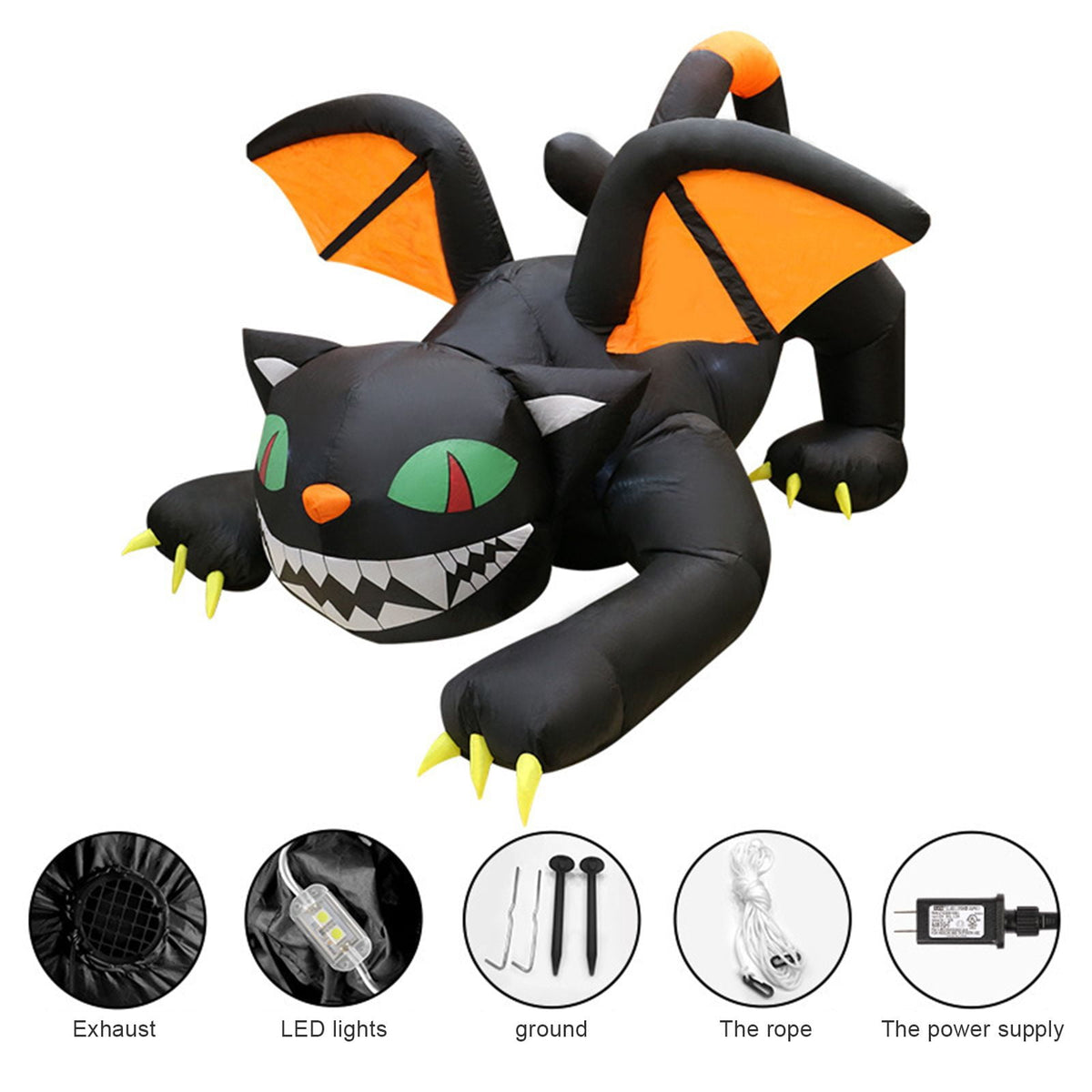 6FT Inflatable Black Cat Halloween Outdoor Decor with Built-in LED Lights Waterproof Polyester Blow Up Ornament for Yard Garden Party