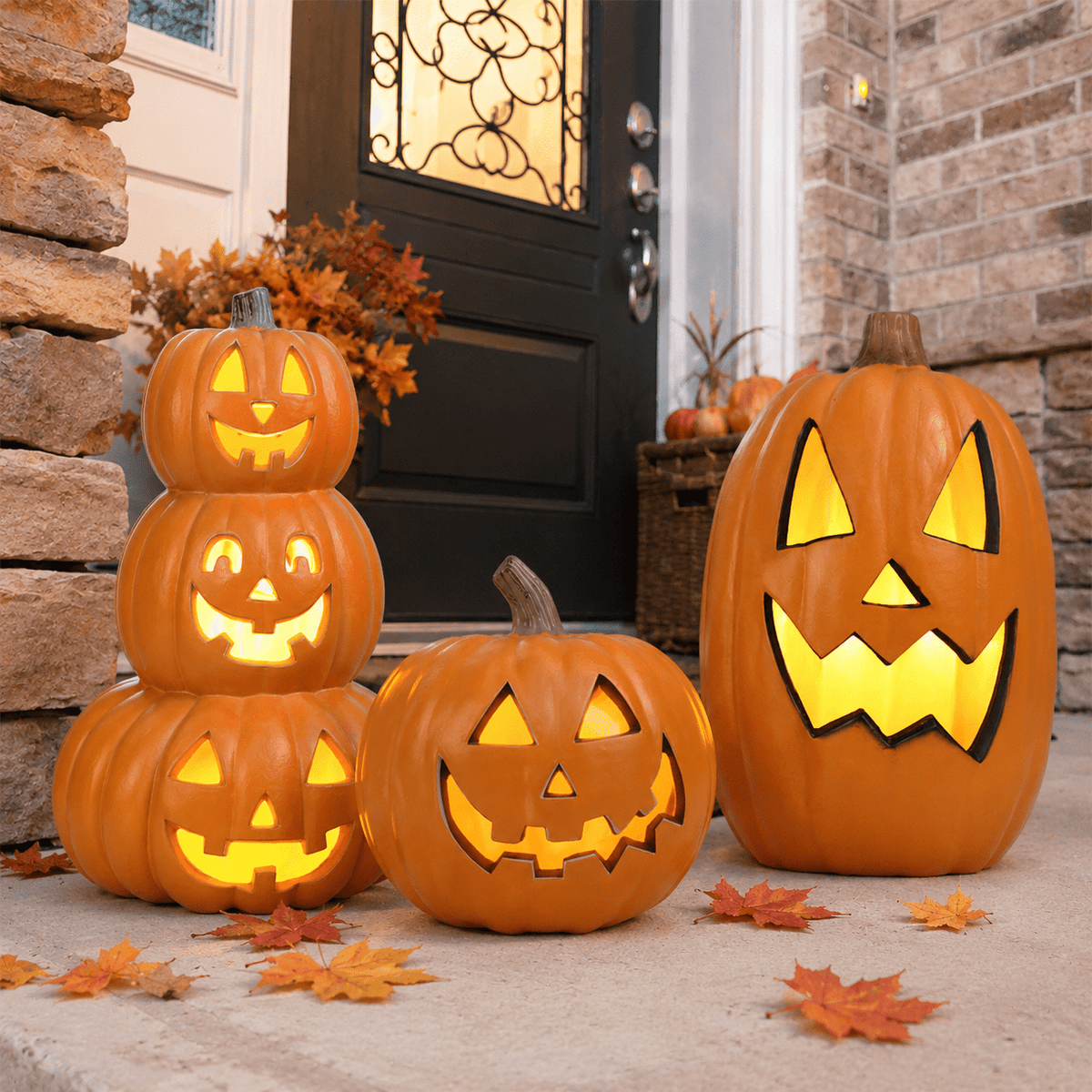 Gamexcel 21" Jack O Lantern Halloween Plastic Pumpkin Lights with Pre-lit LED Bulbs - Indoor/Outdoor Smile Face Decoration