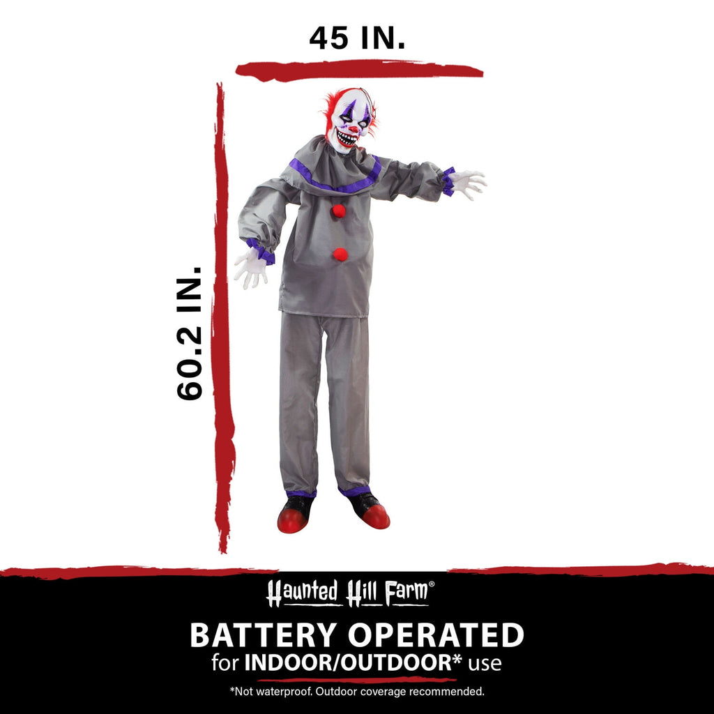 Haunted Hill Farm Animatronic 4.6-Ft. Swinging Clown with Lights and Sound, Indoor or Covered Outdoor Halloween Decoration