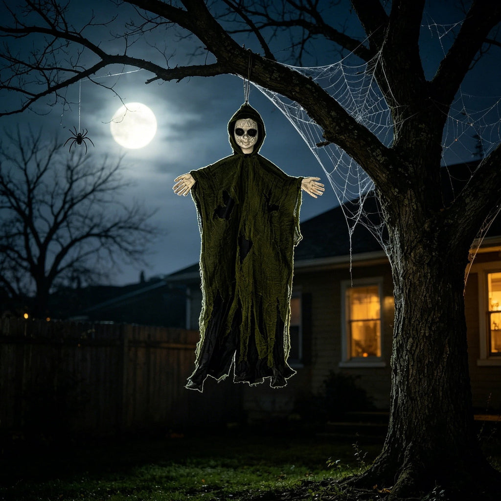 Halloween Witch Hanging Decoration, 45" Scary Witch Skeleton Hangings, Glowing Specters Pendant for Halloween Festival, Eerie Skull Ornament for Party Haunted House Outdoor Props, A