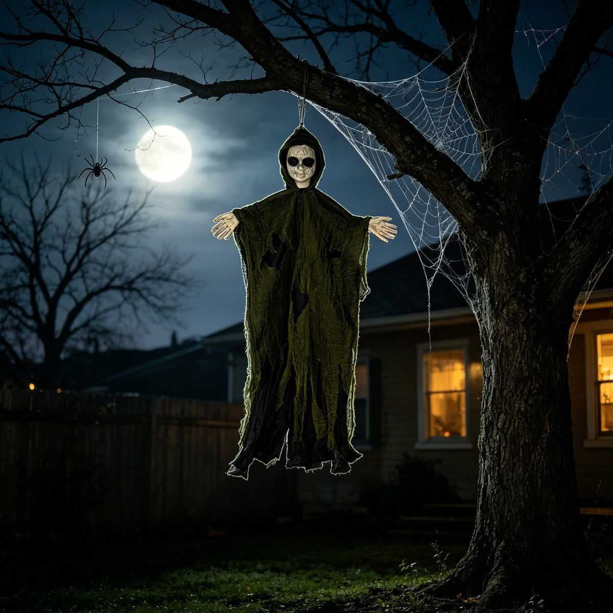 Halloween Witch Hanging Decoration, 45" Scary Witch Skeleton Hangings, Glowing Specters Pendant for Halloween Festival, Eerie Skull Ornament for Party Haunted House Outdoor Props, A