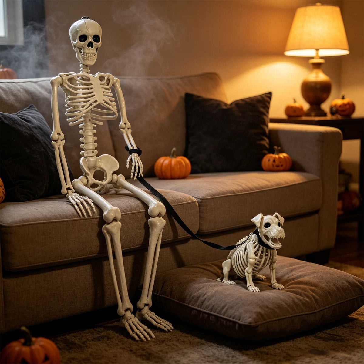 Human Dog Skeleton Halloween Decor, Posable Design for Indoor and Outdoor Seasonal Ornament
