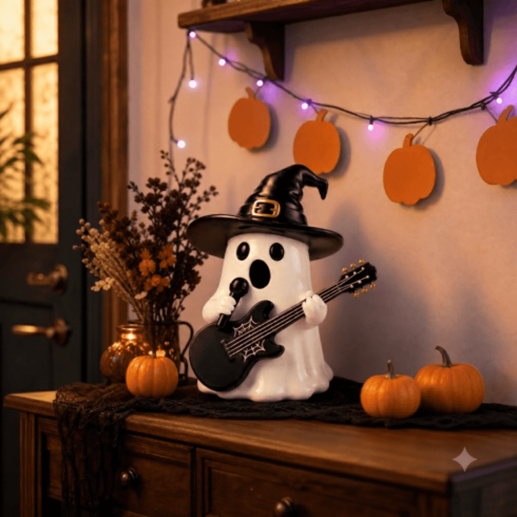 Halloween Decorations Outdoor, Lighted Hanging Ghost Decor with Witch Hat & Broom, LED Flying Ghost Decoration for Porch, Yard, Tree, Patio, Haunted House & Indoor Party 43.3in