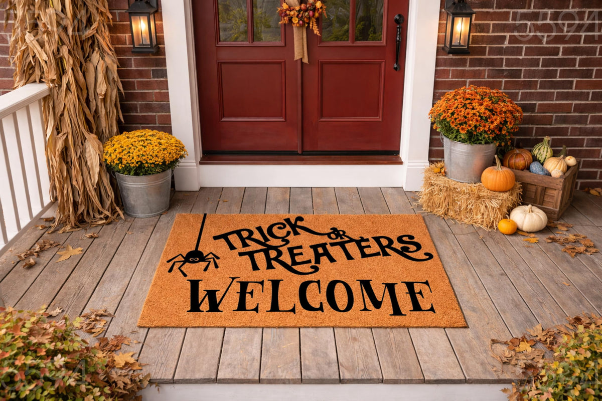 Trick Or Treaters Welcome Doormat, Halloween Spider Front Door Mat, Outdoor Entryway Welcome Mat (36x72 inches) WoodByStu 5594