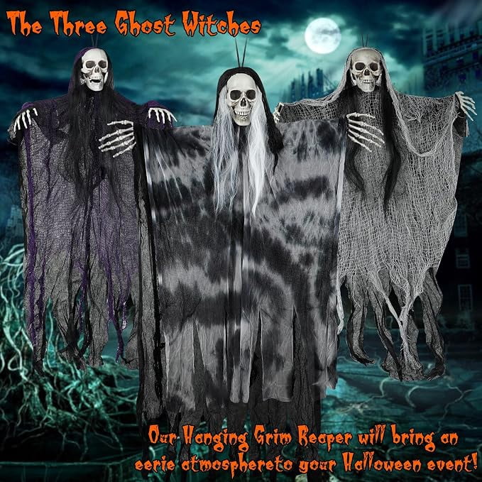 Halloween D rations Outdoor/Indoor - 3 Pack Hanging Skeleton Ghosts D rations for Tree, Yard, Window, Garden