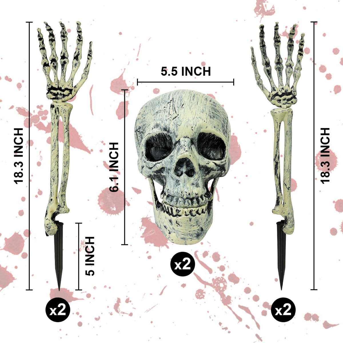 2 Pack Halloween Outdoor Skeleton Decorations,Realistic Skeleton Groundbreaker Stakes with Skull and Arms for Yard,Lawn,Graveyard,Cemetery,Garden,Scary Spooky Haunted House Props,Party Decor Supplies