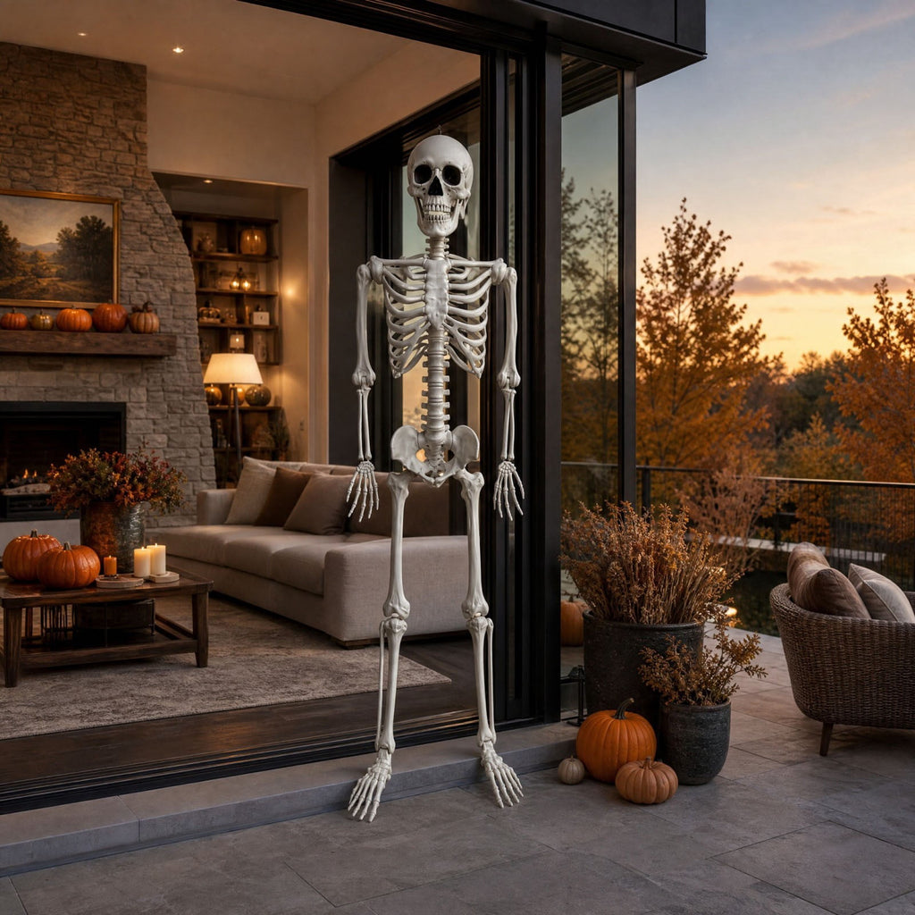 ShengapQ Realistic Simulation Halloween Skeleton Prop, Plastic Full Body Posable Skeleton Decoration, Spooky Indoor Outdoor Yard Party Ornament, Perfect for House, Graveyard and Haunted Scene