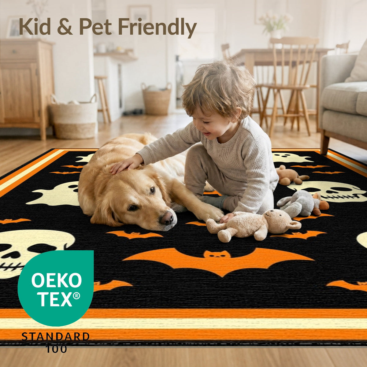 ODIKA 8'x10' Washable Area Rug Halloween Harvest Spirits Grinning Lantern Entrance Doormat Door for Living Room, Under Sectional, Family , Durable, Non-Slip