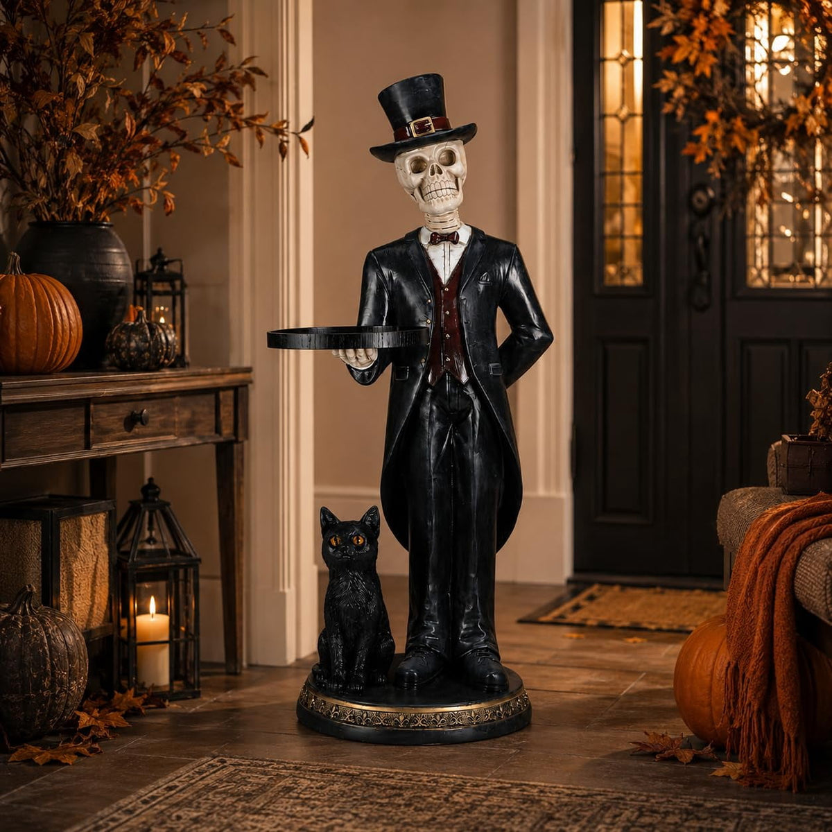 Halloween Ghost Statue with LED Glowing Eyes, Resin Ghost Figurine Tabletop Decor for Indoor Home, Mantel, Shelf, Entryway and Halloween Party Display