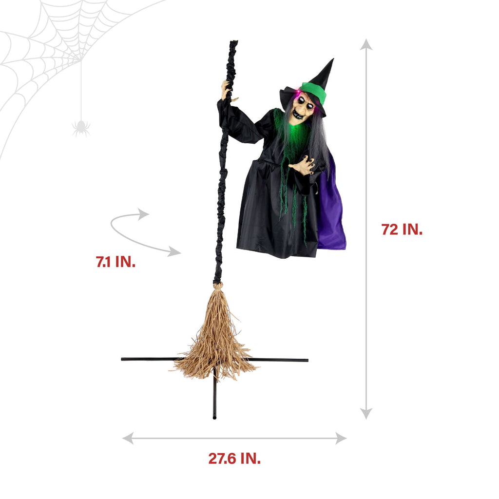 Haunted Hill Farm 6.0-Ft. Touch-Activated Mounted Flying Witch Halloween Animatronic